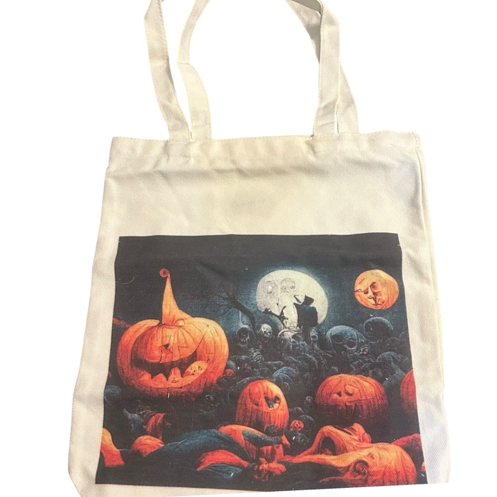 Halloween Tote Bag Pumpkin Graveyard‎ Full Moon Trick Or Treat